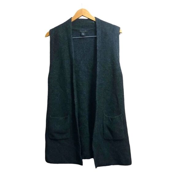 Tahari Women’s Size Large Open Front Mid Length Vest Pockets Gray - Picture 1 of 6